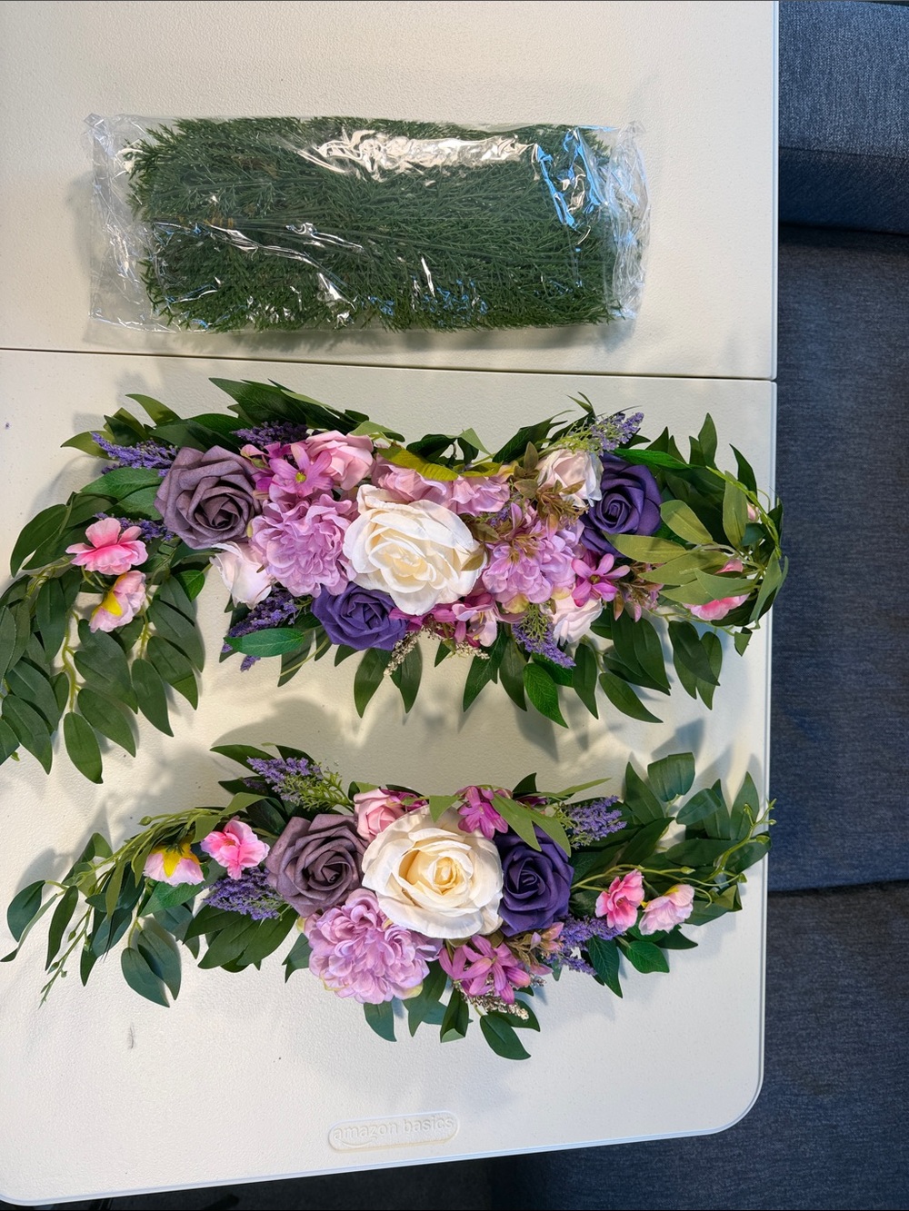 Artificial Floral Garland Pair in Purple, Pink & White - Decorative Home Accents